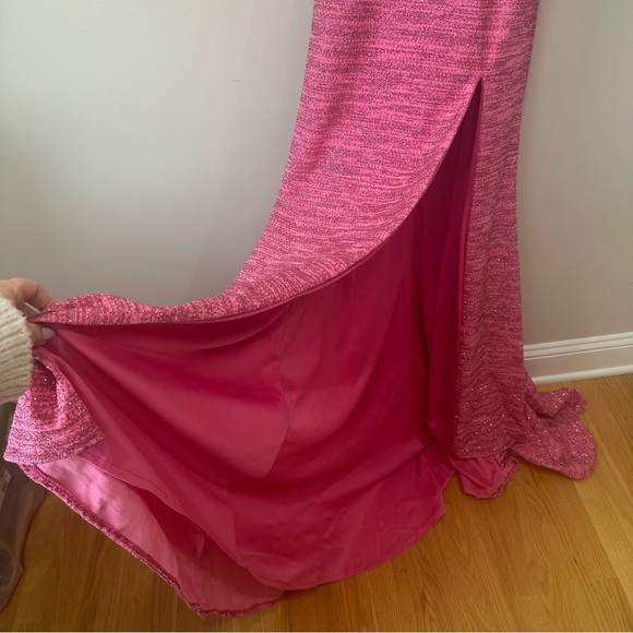 Jovani Royal V Neck Fitted Gown Dresss Hot Pink Metallic Shimmer Prom Wedding - Picture 15 of 16